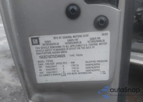 2005 Chevrolet Silverado 1500 Ls from USA, damaged, VIN 1GCEC19Z75Z349020